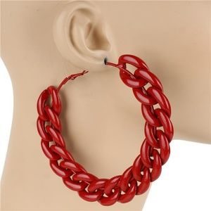 Large Red Chain Link Hoop Earrings Fashion Jewelry Huge Chunky Big 3264 133475